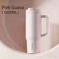 Fuguang 1000ml Pink Guava Insulated Tumbler with Handle & Straw, 304 Stainless Steel Travel Mug, Leakproof Reusable Cup for Car Office Outdoor