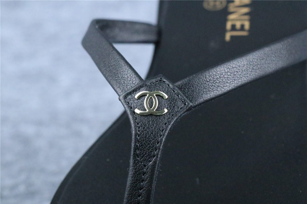 Chanel Lambskin CC Thong Sandals 'Black'