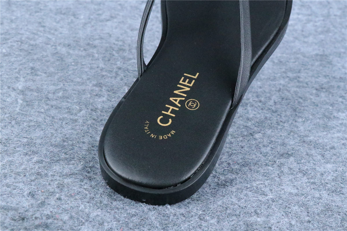 Chanel Lambskin CC Thong Sandals 'Black'