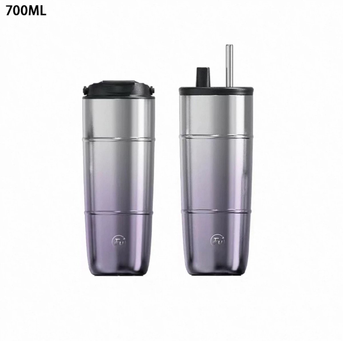 700ml Gradient Purple Tumbler, 316L Stainless Steel Travel Mug with 2 Lids & Straw