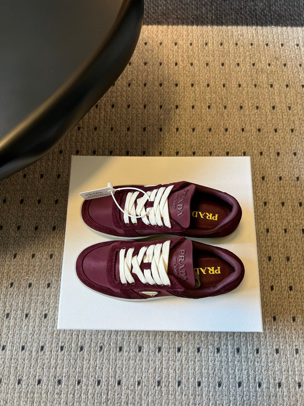 PRADA 26S PLATFORM SNEAKERS IN DARK RED FABRIC MIX SUEDE